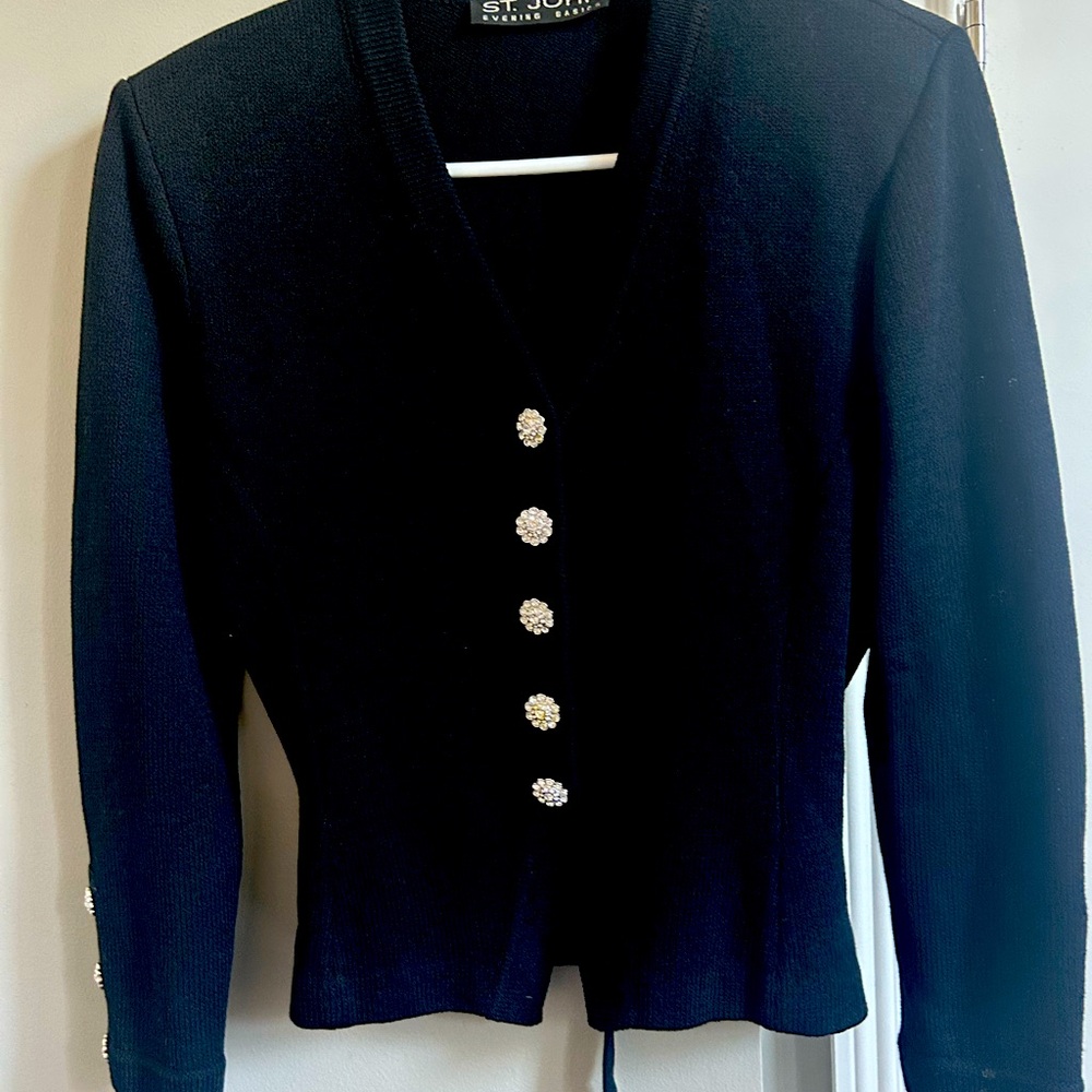 St. John Black Cardigan with Sparkling Buttons